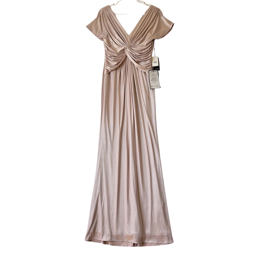 Adrianna Papell Metallic Twist Cap Sleeve Gown, Evening dress champagne pink - Picture 8 of 16